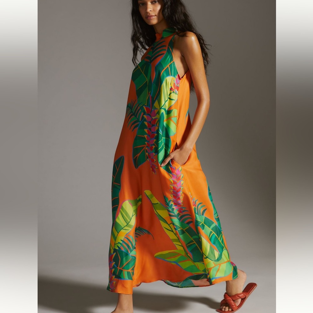 Anthropologie farm rio halter maxi dress